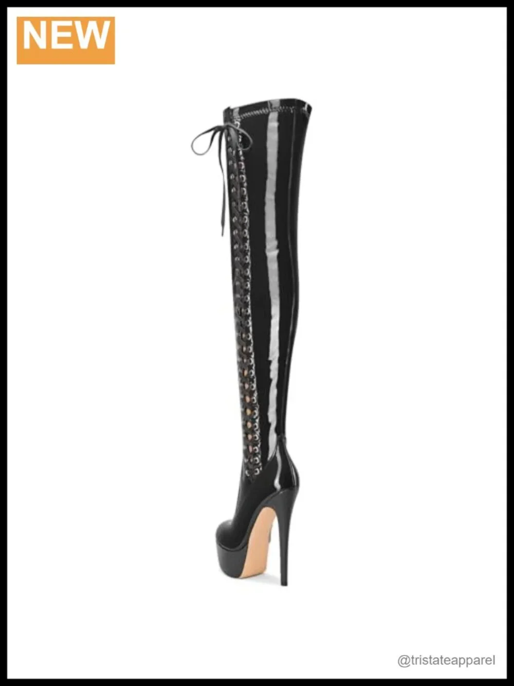 Over the Knee Lace-Up Stiletto Boots, Patent Leather Thigh High 5.9
